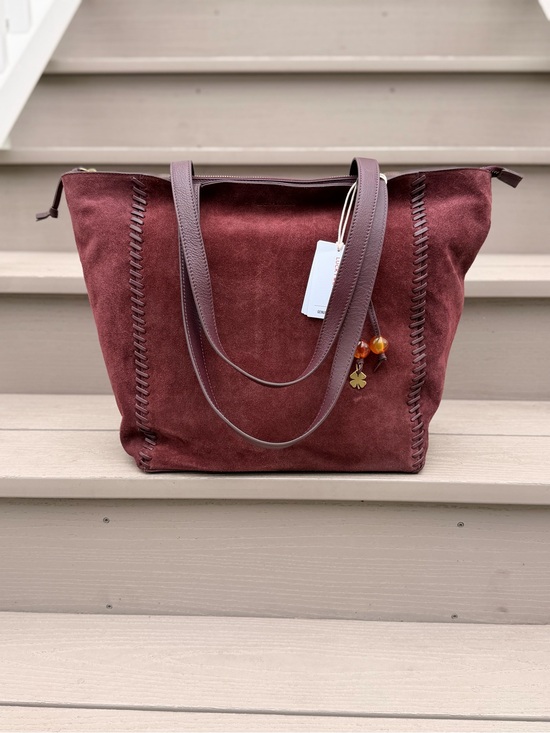 Lucky Brand Handbags - NWT Lucky Brand Burgundy Suede Leather Boho Tote Bag